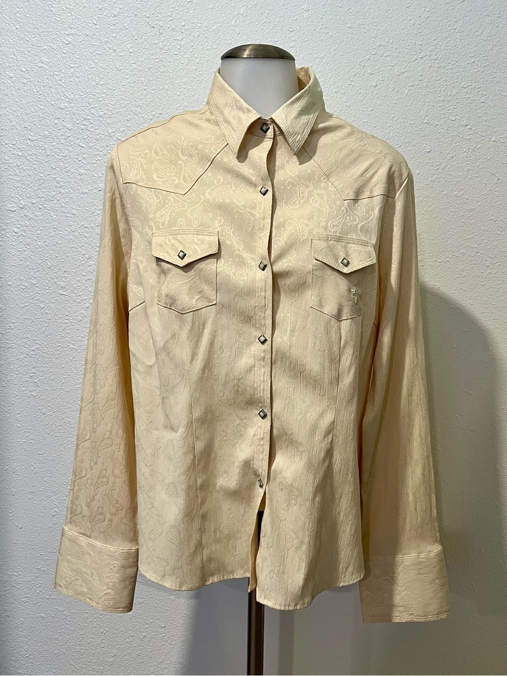 Vintage Cowgirl Up Paisley Cream Button Up Blouse Size XL